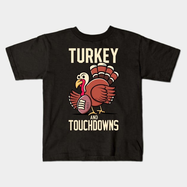 Turkey and Touchdowns Football Thanksgiving Kids T-Shirt by Space Monkeys NFT